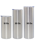 Straight Skinny Tumbler W/Sliding Lid & Straw. 15, 20 & 30oz